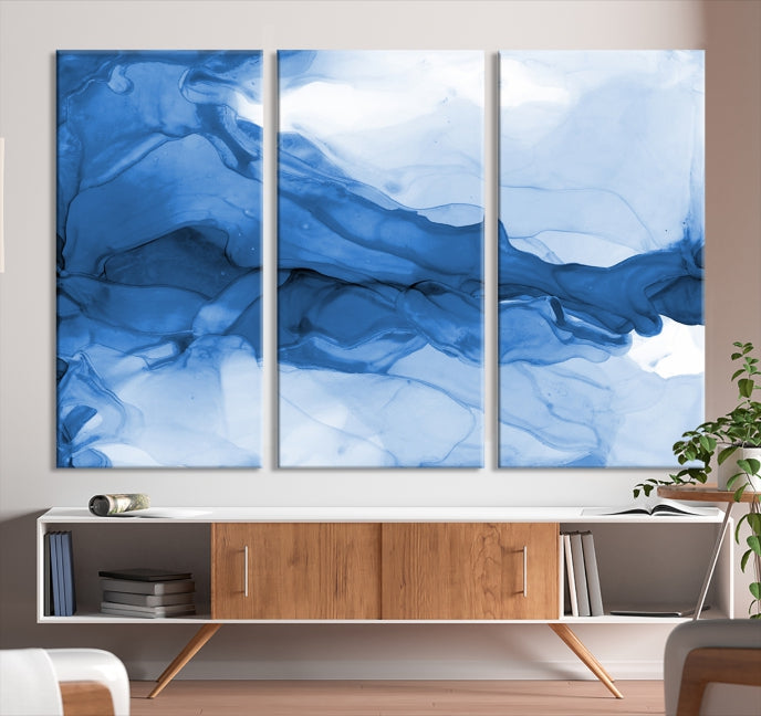 Blue Marble Fluid Effect Abstract Painting Canvas Wall Art Print