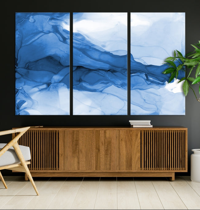 Blue Marble Fluid Effect Abstract Painting Canvas Wall Art Print