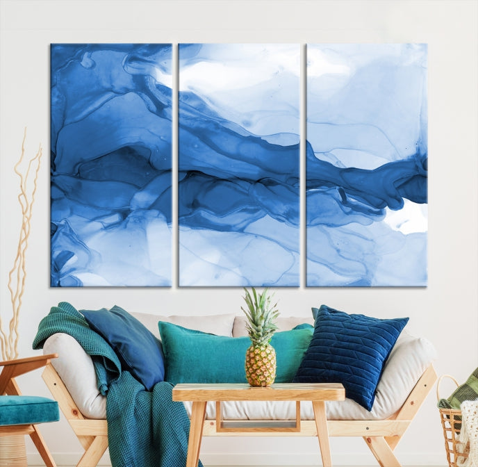 Blue Marble Fluid Effect Abstract Painting Canvas Wall Art Print