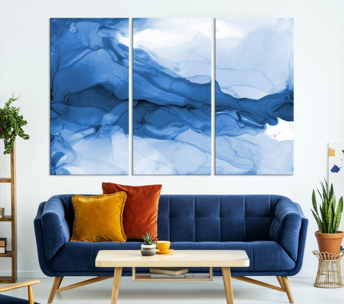 Blue Marble Fluid Effect Abstract Painting Canvas Wall Art Print