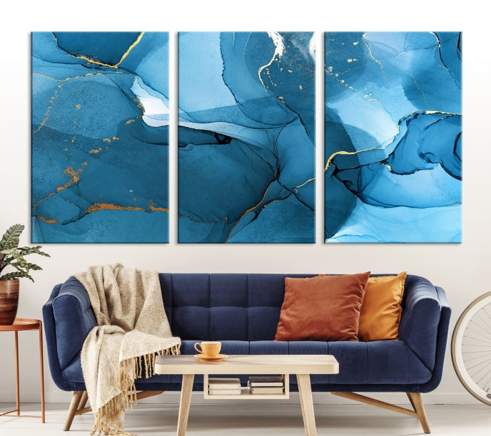 Blue Marble Fluid Effect Abstract Wall Art Modern Painting Canvas Print