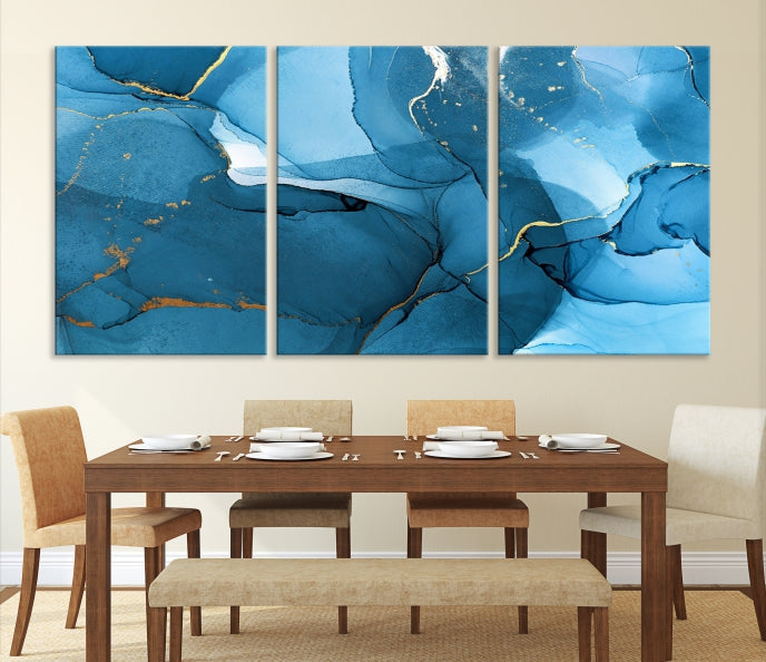 Blue Marble Fluid Effect Abstract Wall Art Modern Painting Canvas Print