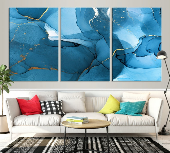 Blue Marble Fluid Effect Abstract Wall Art Modern Painting Canvas Print