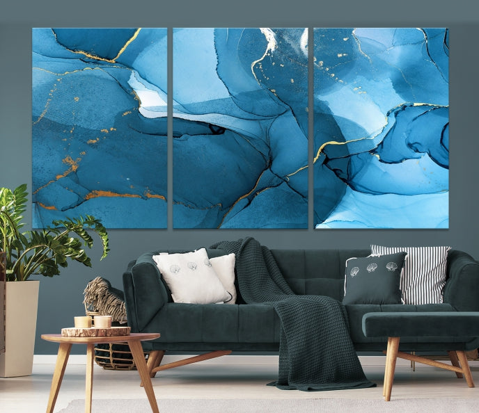 Blue Marble Fluid Effect Abstract Wall Art Modern Painting Canvas Print