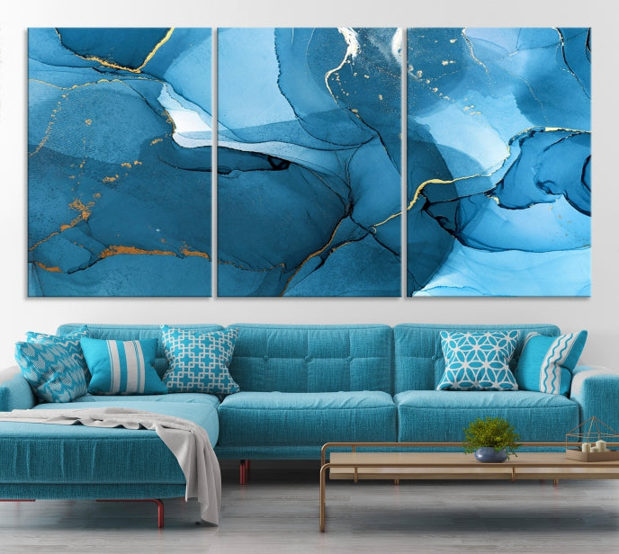 Blue Marble Fluid Effect Abstract Wall Art Modern Painting Canvas Print