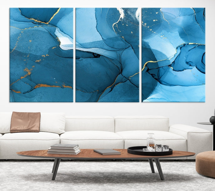 Blue Marble Fluid Effect Abstract Wall Art Modern Painting Canvas Print