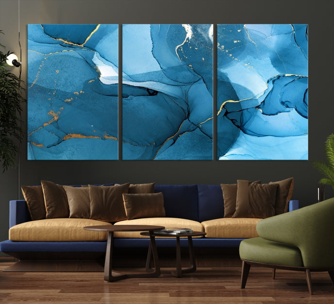 Blue Marble Fluid Effect Abstract Wall Art Modern Painting Canvas Print