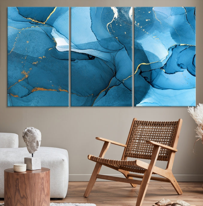 Blue Marble Fluid Effect Abstract Wall Art Modern Painting Canvas Print