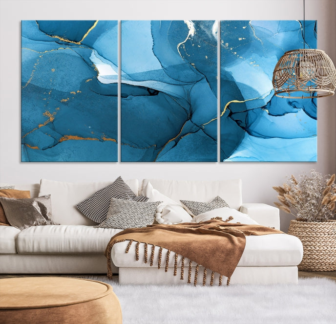 Blue Marble Fluid Effect Abstract Wall Art Modern Painting Canvas Print