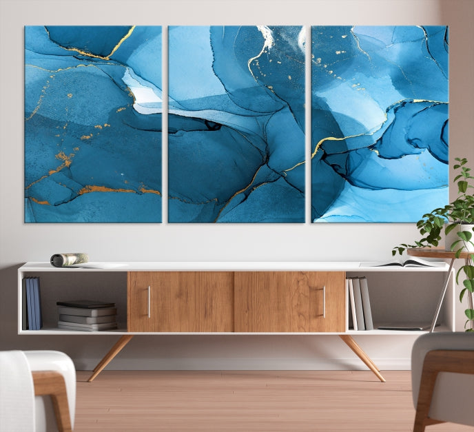 Blue Marble Fluid Effect Abstract Wall Art Modern Painting Canvas Print