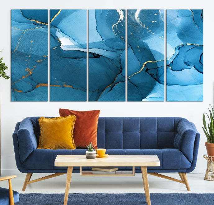 Blue Marble Fluid Effect Abstract Wall Art Modern Painting Canvas Print