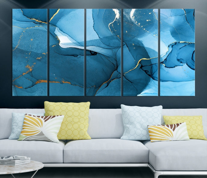 Blue Marble Fluid Effect Abstract Wall Art Modern Painting Canvas Print