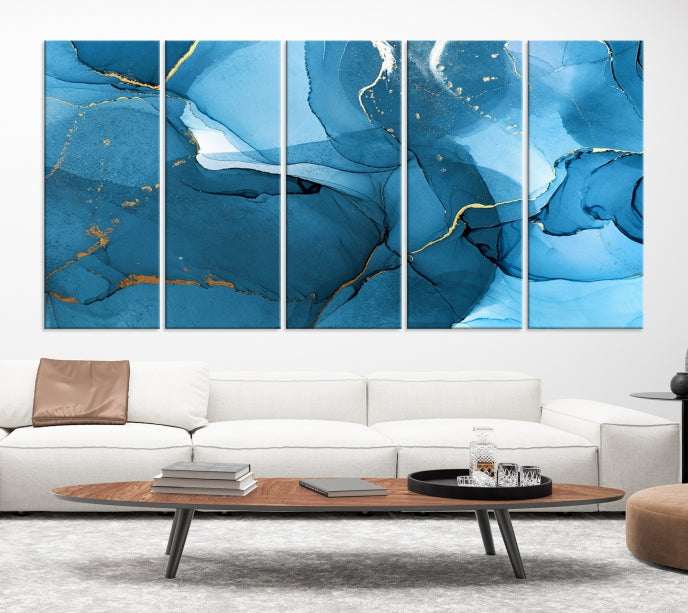 Blue Marble Fluid Effect Abstract Wall Art Modern Painting Canvas Print