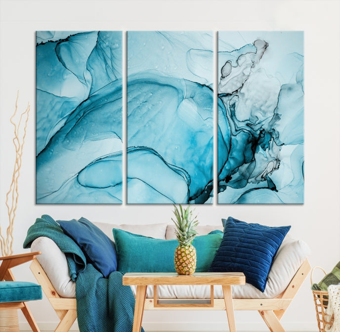 Blue Marble Fluid Effect Large Wall Art Modern Abstract Canvas Print