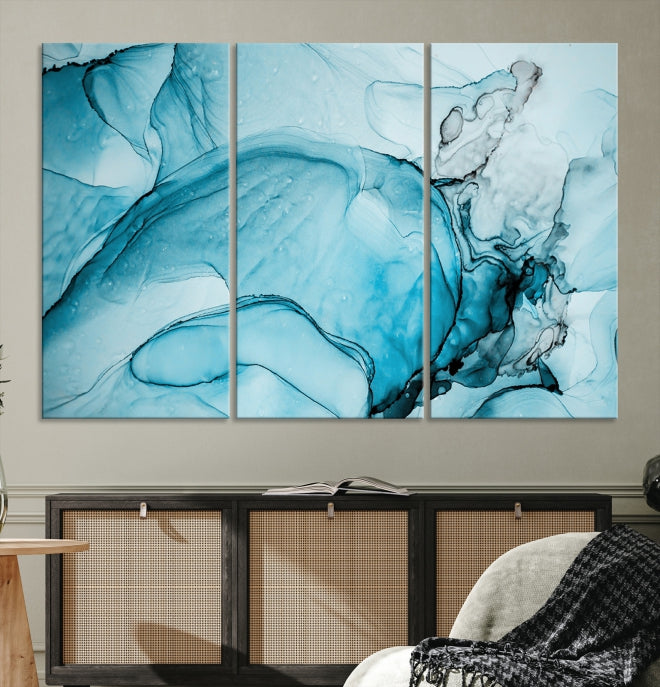 Blue Marble Fluid Effect Large Wall Art Modern Abstract Canvas Print