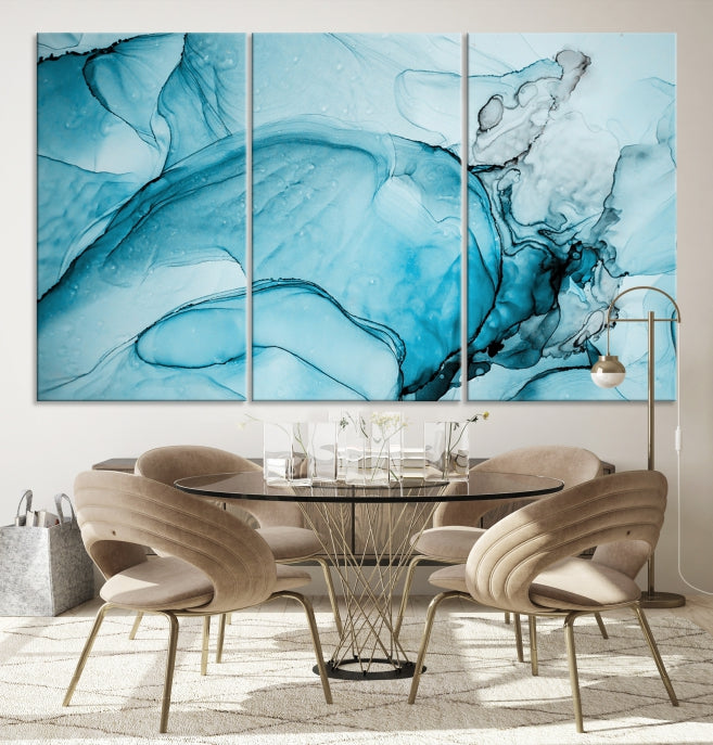 Blue Marble Fluid Effect Large Wall Art Modern Abstract Canvas Print