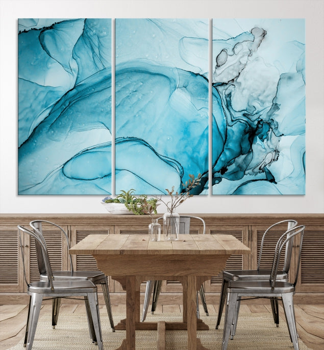 Blue Marble Fluid Effect Large Wall Art Modern Abstract Canvas Print