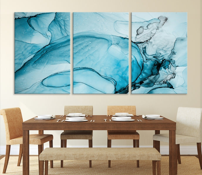 Blue Marble Fluid Effect Large Wall Art Modern Abstract Canvas Print