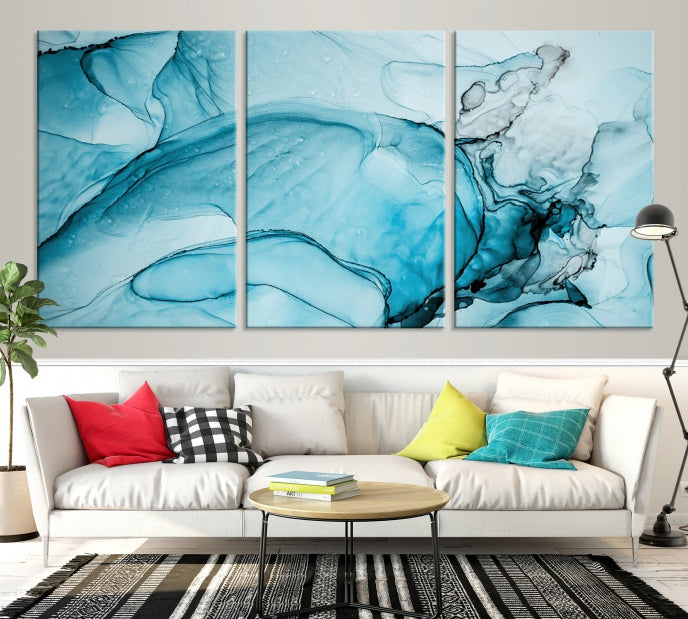 Blue Marble Fluid Effect Large Wall Art Modern Abstract Canvas Print