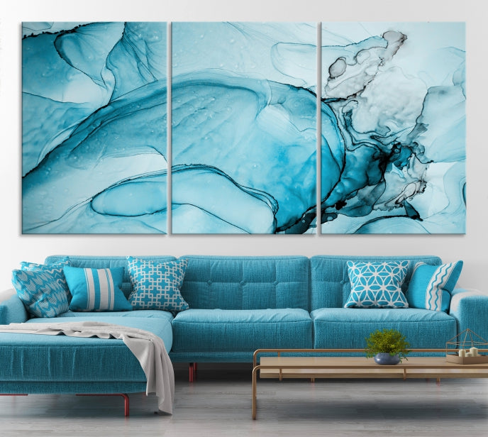 Blue Marble Fluid Effect Large Wall Art Modern Abstract Canvas Print