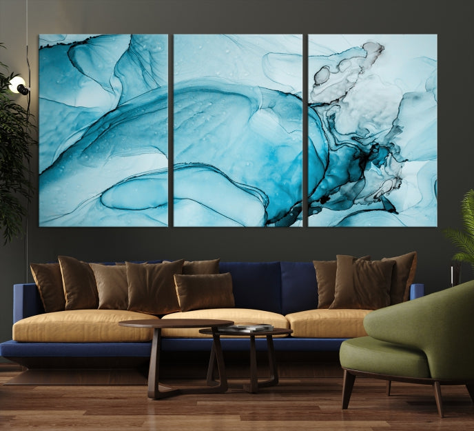 Blue Marble Fluid Effect Large Wall Art Modern Abstract Canvas Print