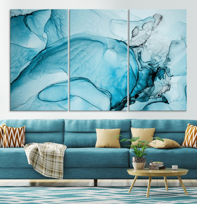 Blue Marble Fluid Effect Large Wall Art Modern Abstract Canvas Print