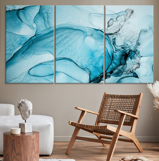 Blue Marble Fluid Effect Large Wall Art Modern Abstract Canvas Print