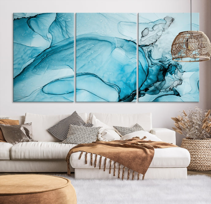 Blue Marble Fluid Effect Large Wall Art Modern Abstract Canvas Print