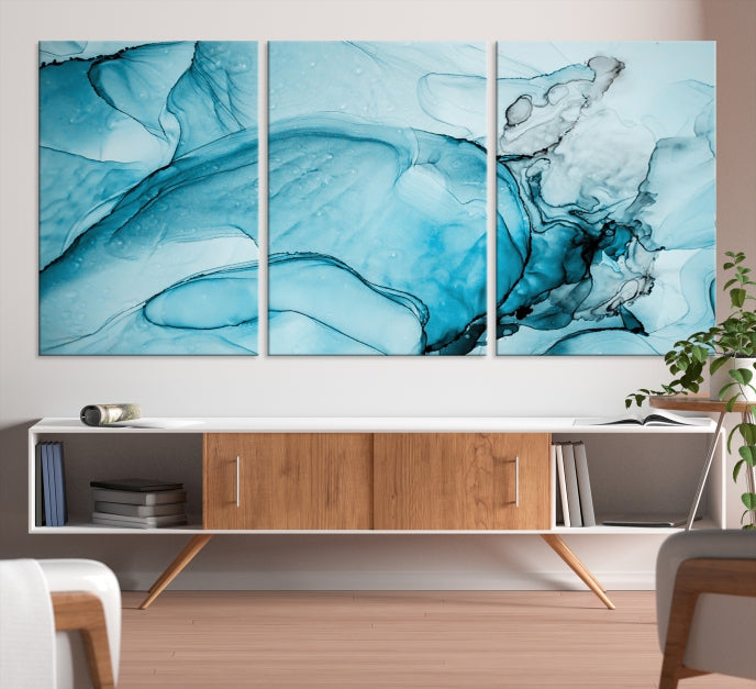 Blue Marble Fluid Effect Large Wall Art Modern Abstract Canvas Print