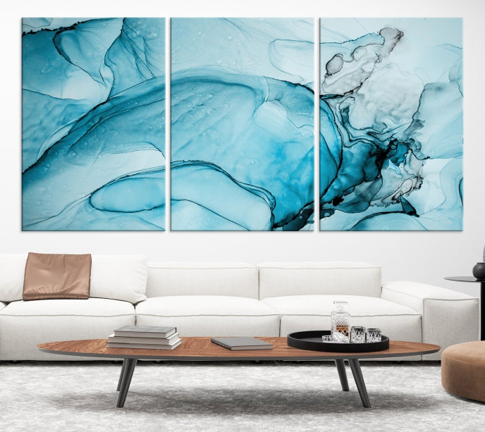 Blue Marble Fluid Effect Large Wall Art Modern Abstract Canvas Print