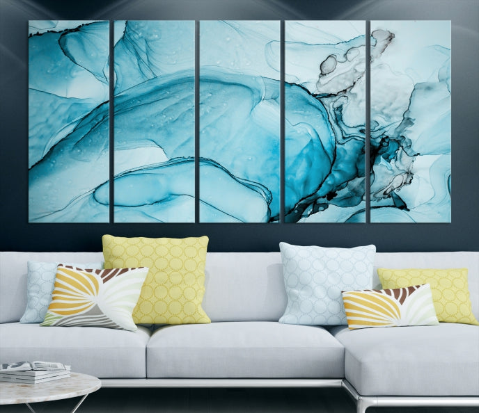 Blue Marble Fluid Effect Large Wall Art Modern Abstract Canvas Print