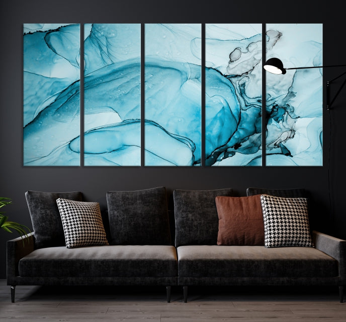 Blue Marble Fluid Effect Large Wall Art Modern Abstract Canvas Print