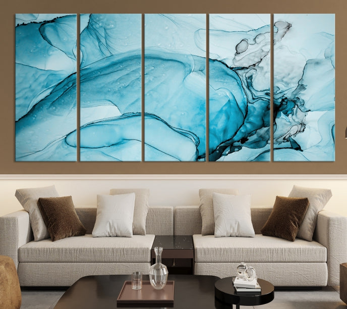 Blue Marble Fluid Effect Large Wall Art Modern Abstract Canvas Print