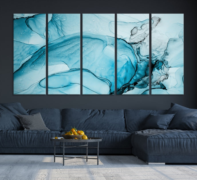 Blue Marble Fluid Effect Large Wall Art Modern Abstract Canvas Print