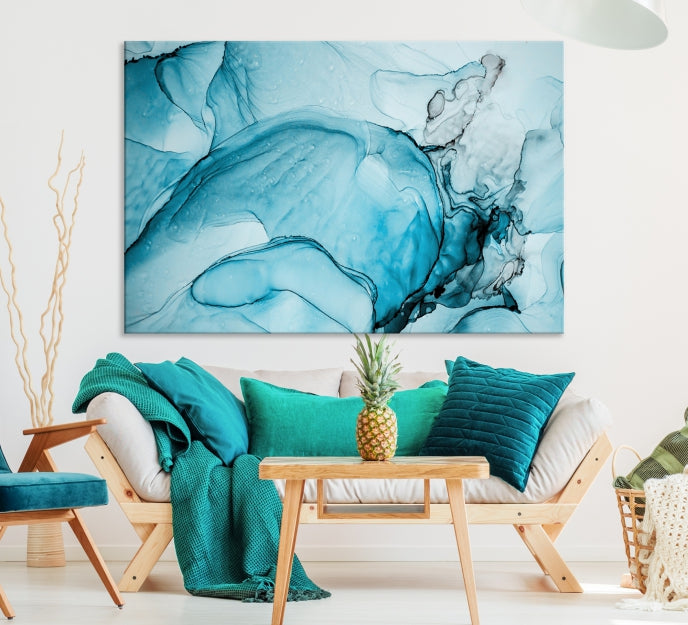 Blue Marble Fluid Effect Large Wall Art Modern Abstract Canvas Print