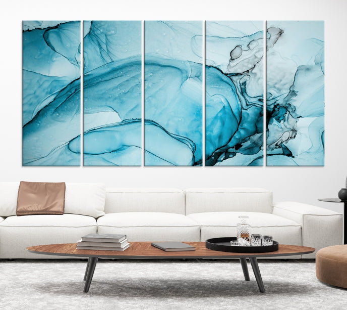 Blue Marble Fluid Effect Large Wall Art Modern Abstract Canvas Print