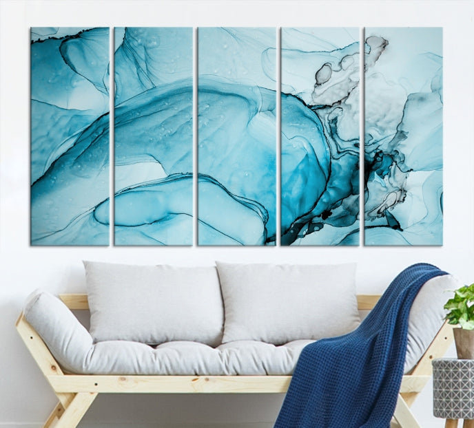 Blue Marble Fluid Effect Large Wall Art Modern Abstract Canvas Print