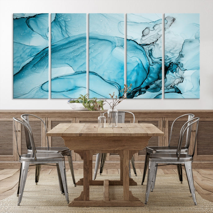 Blue Marble Fluid Effect Large Wall Art Modern Abstract Canvas Print