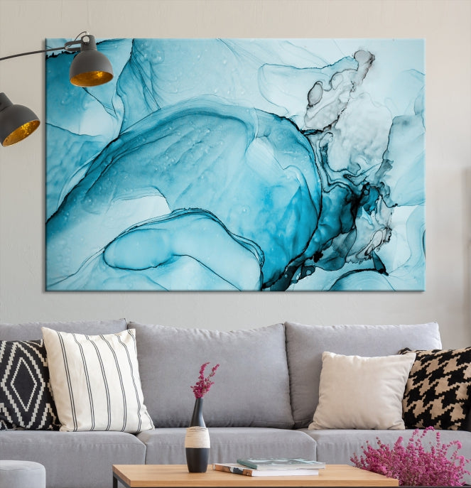 Blue Marble Fluid Effect Large Wall Art Modern Abstract Canvas Print