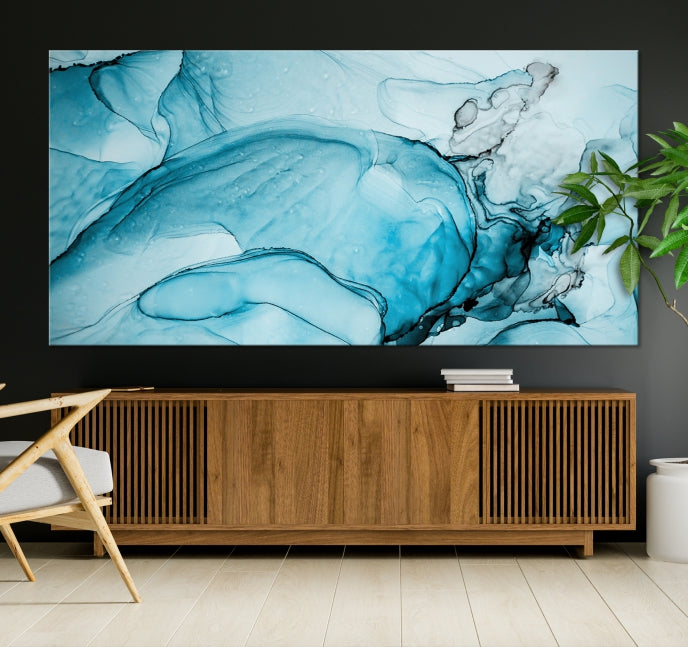 Blue Marble Fluid Effect Large Wall Art Modern Abstract Canvas Print