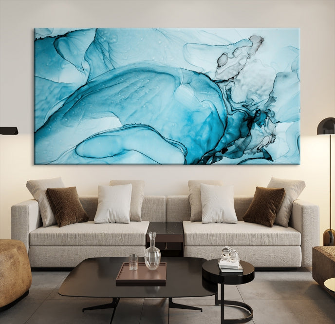 Blue Marble Fluid Effect Large Wall Art Modern Abstract Canvas Print