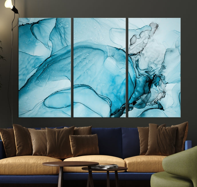 Blue Marble Fluid Effect Large Wall Art Modern Abstract Canvas Print