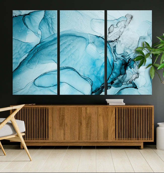 Blue Marble Fluid Effect Large Wall Art Modern Abstract Canvas Print