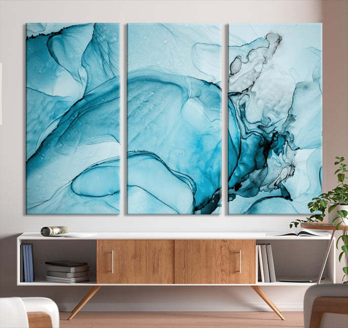 Blue Marble Fluid Effect Large Wall Art Modern Abstract Canvas Print