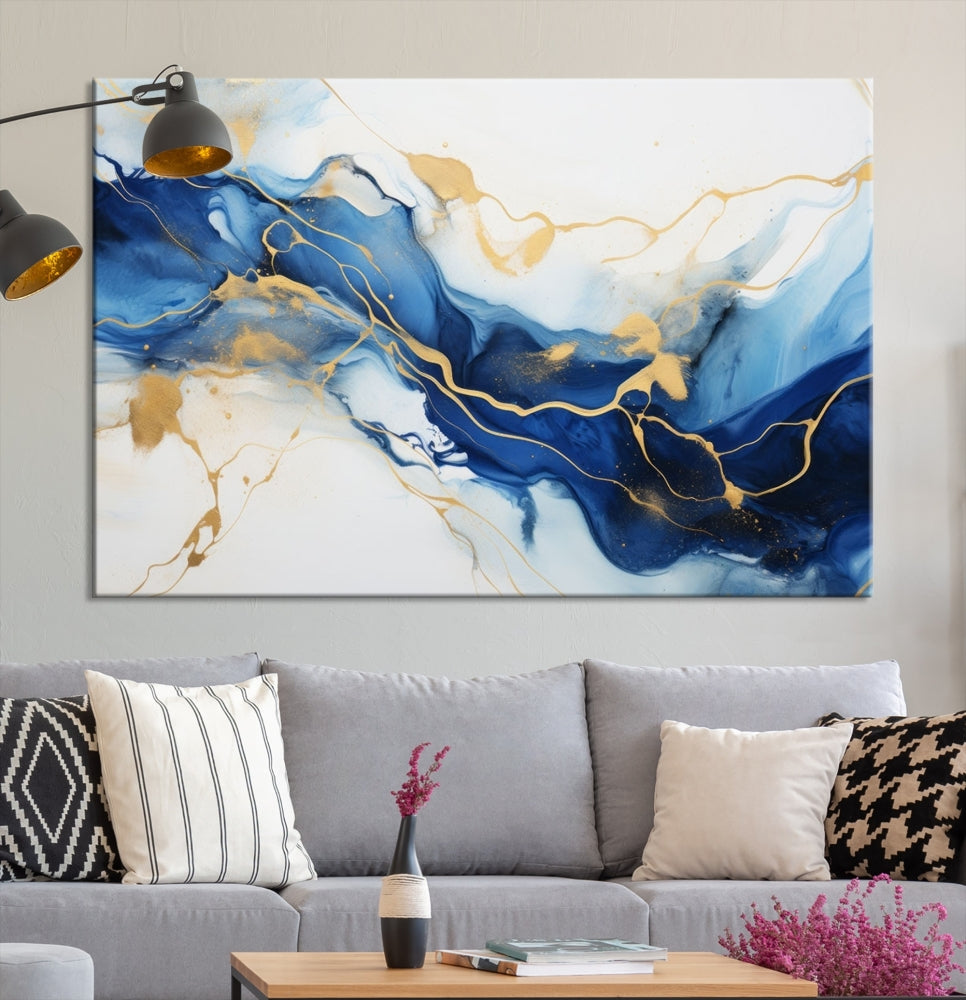 Blue Marble Painting, Set of Canvas Print, Framed Wall Art, Modern Abstract Wall Decor