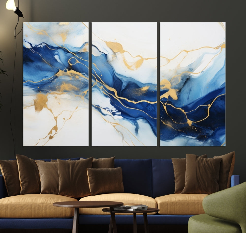 Blue Marble Painting, Set of Canvas Print, Framed Wall Art, Modern Abstract Wall Decor