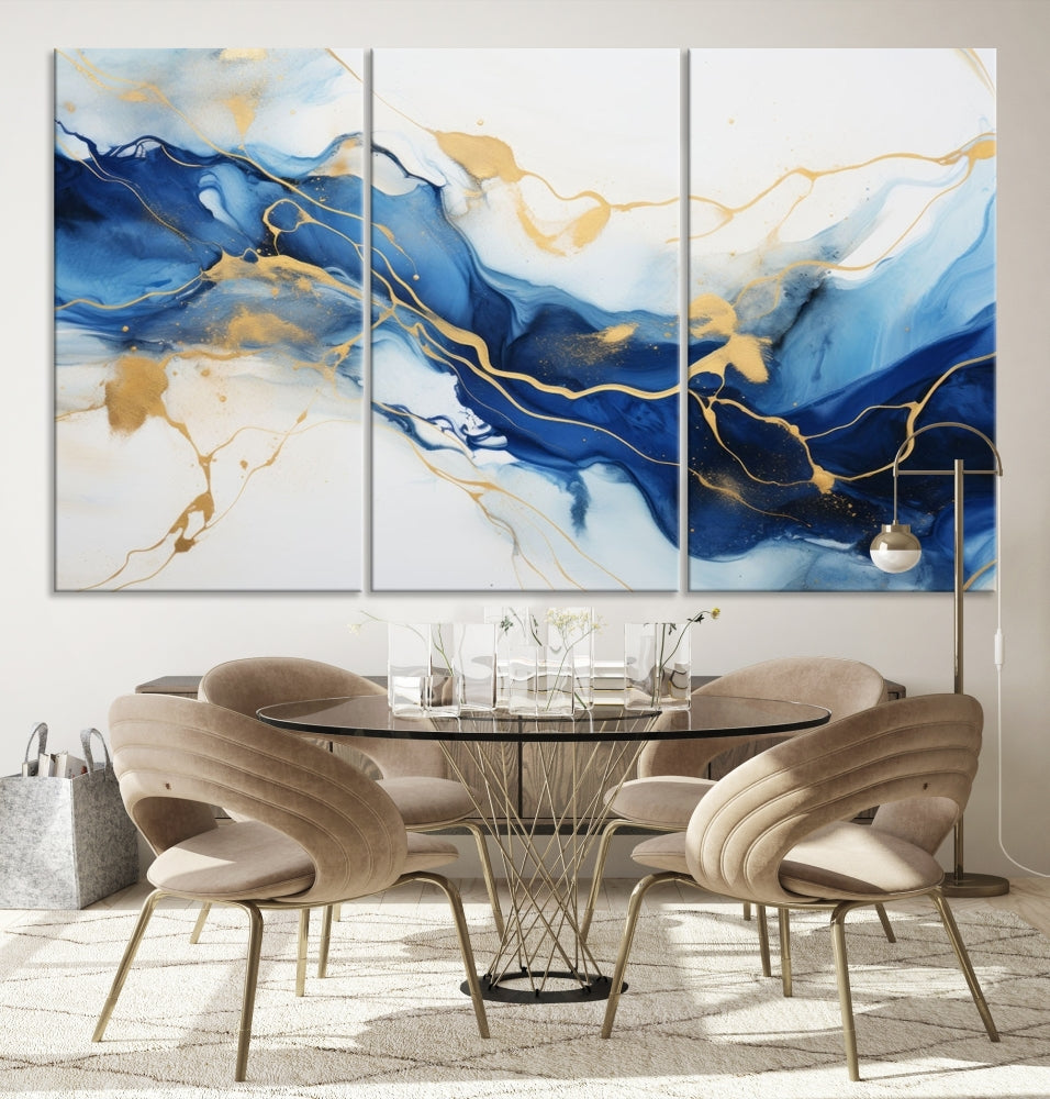 Blue Marble Painting, Set of Canvas Print, Framed Wall Art, Modern Abstract Wall Decor