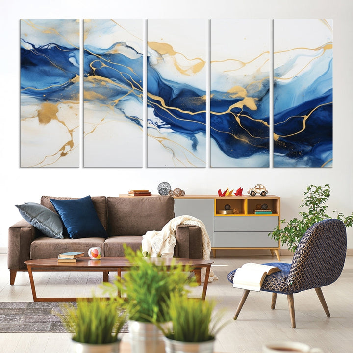 Blue Marble Painting, Set of Canvas Print, Framed Wall Art, Modern Abstract Wall Decor