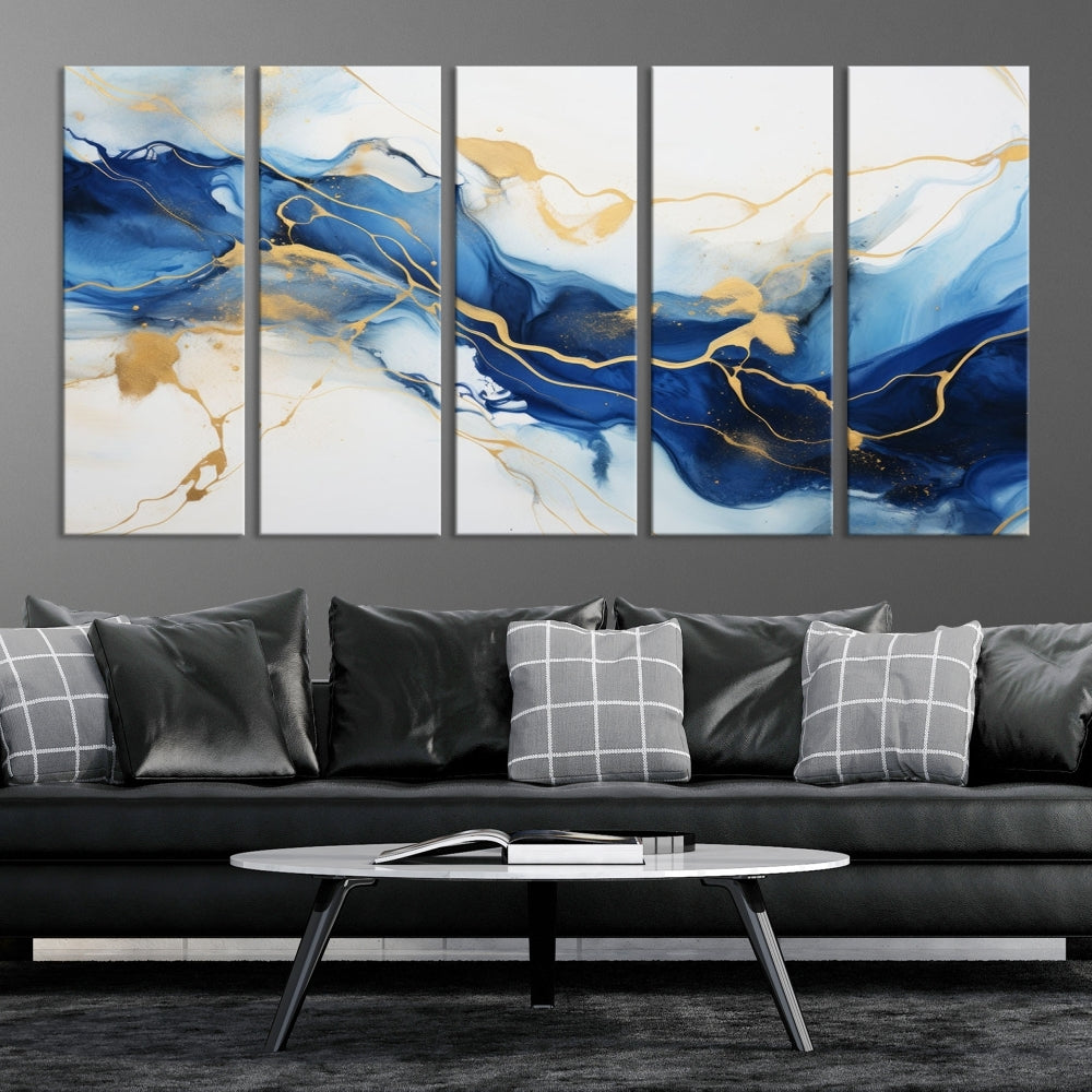 Blue Marble Painting, Set of Canvas Print, Framed Wall Art, Modern Abstract Wall Decor