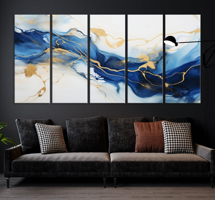 Blue Marble Painting, Set of Canvas Print, Framed Wall Art, Modern Abstract Wall Decor